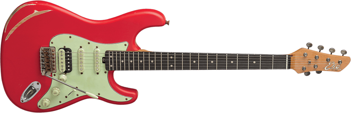Eko Aire Relic Original Hss Trem Wpc - Fiesta Red - Elektrische gitaar in Str-vorm - Main picture
