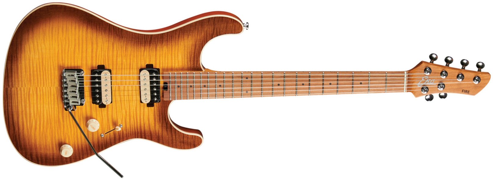 Eko Aurora 400 Trem Hh Mn - Flamed Amber Burst - Elektrische gitaar in Strat vorm - Main picture
