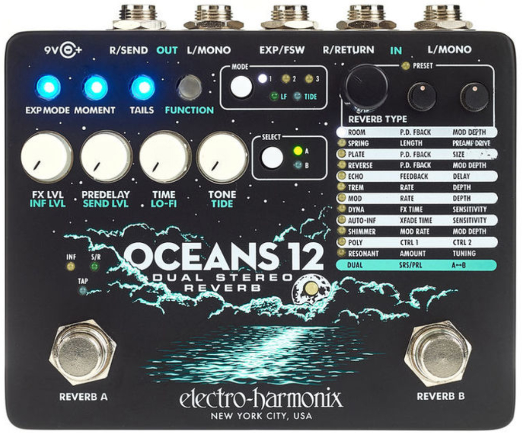 Electro Harmonix Oceans 12 Dual Stereo Reverb - Reverb/delay/echo effect pedaal - Main picture