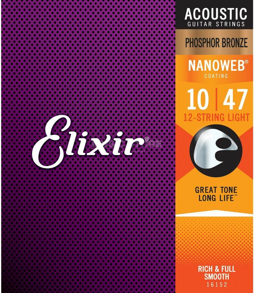 Elixir 16152 Nanoweb Phosphor Bronze Acoustic Guitar 12c Light 10-47 - Westerngitaarsnaren - Main picture