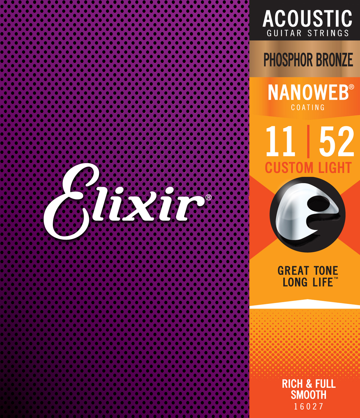 Elixir Jeu De 6 Cordes Acoustic (6) 16027 Nanoweb Phosphor Bronze 11-52 - Westerngitaarsnaren - Main picture