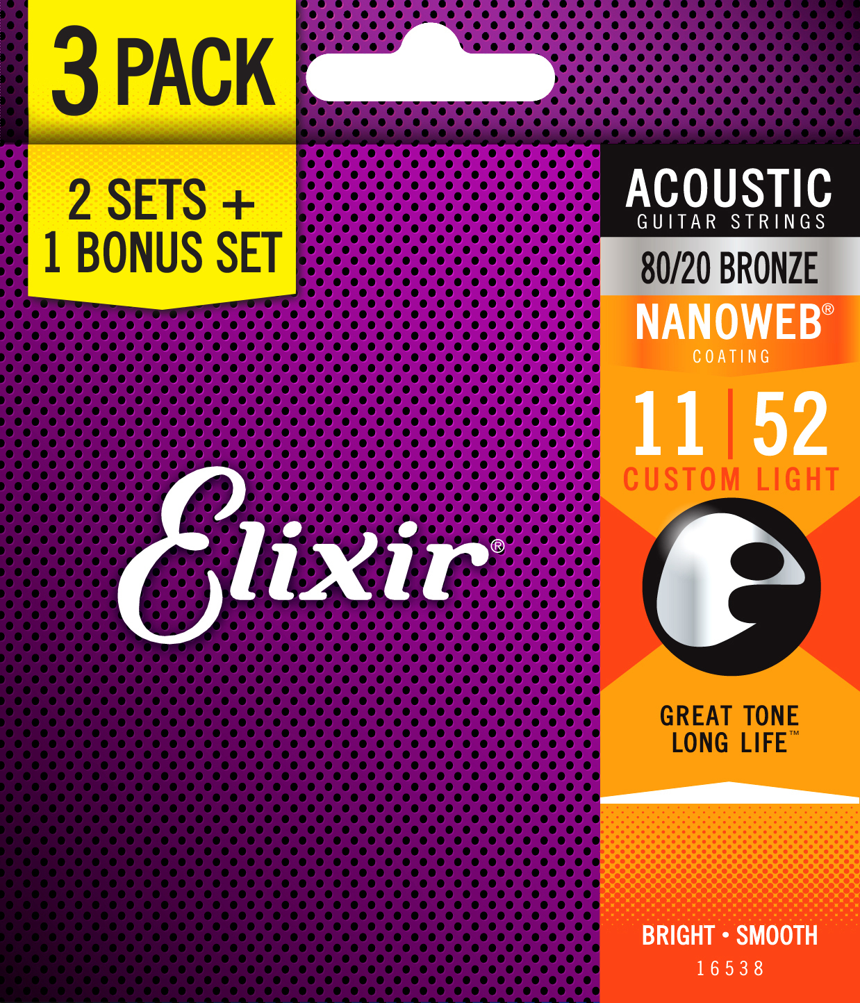 Elixir Pack De 3 Jeux 11027 Nanoweb 80/20 11-52 - Westerngitaarsnaren - Main picture