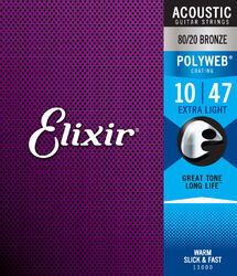 Westerngitaarsnaren Elixir 11000 Polyweb Acoustic Extra Light 10-47 - Snarenset