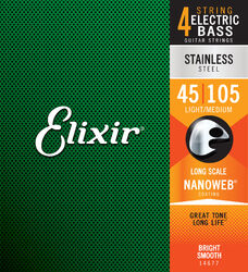 Elektrische bassnaren Elixir Bass (4) Nanoweb Stainless Steel  45-105 - Set van 4 snaren