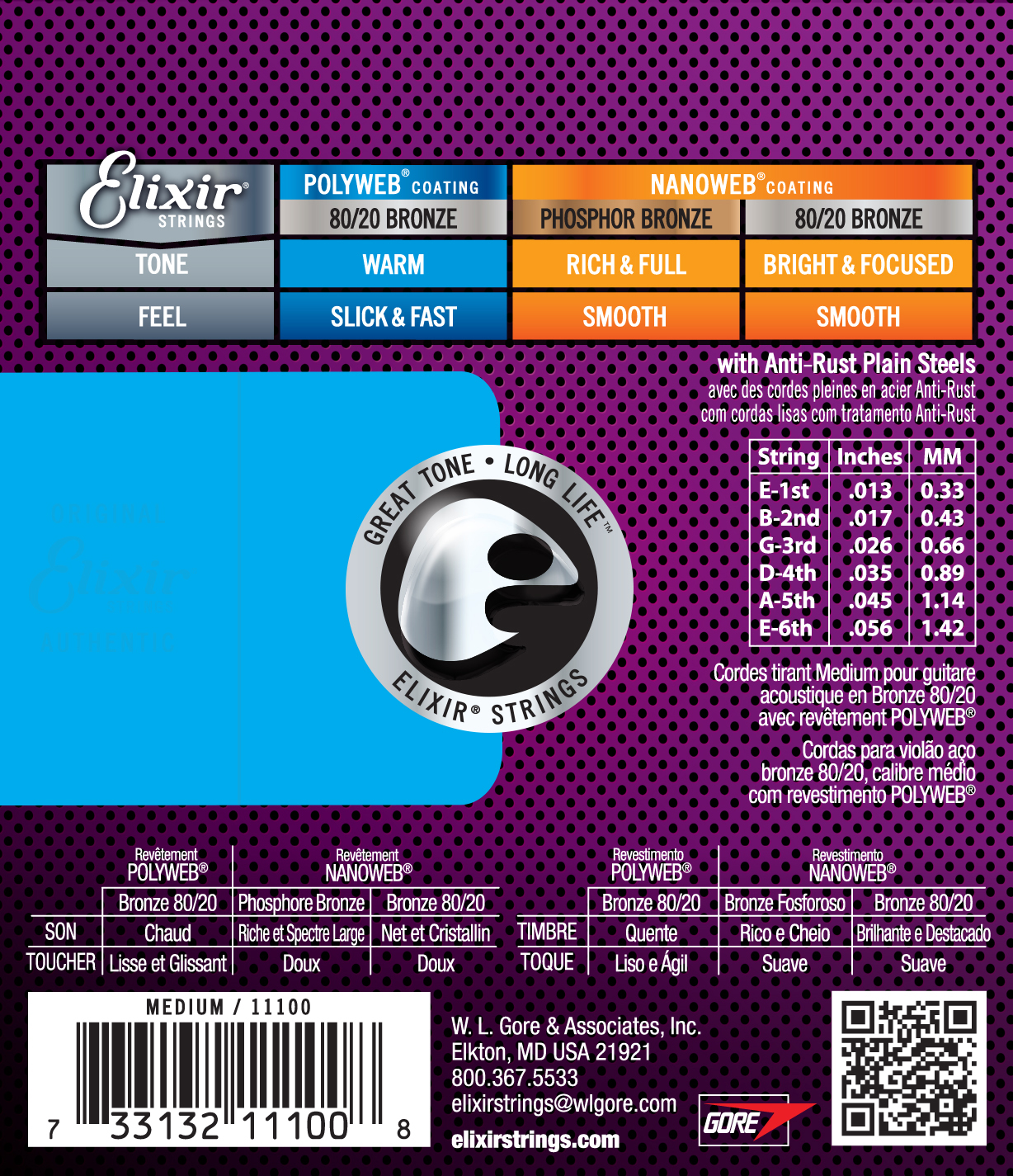 Elixir Jeu De 6 Cordes Guit. Folk 6c Polyweb 80.20 Bronze Medium 013-056 11100 - Westerngitaarsnaren - Variation 2
