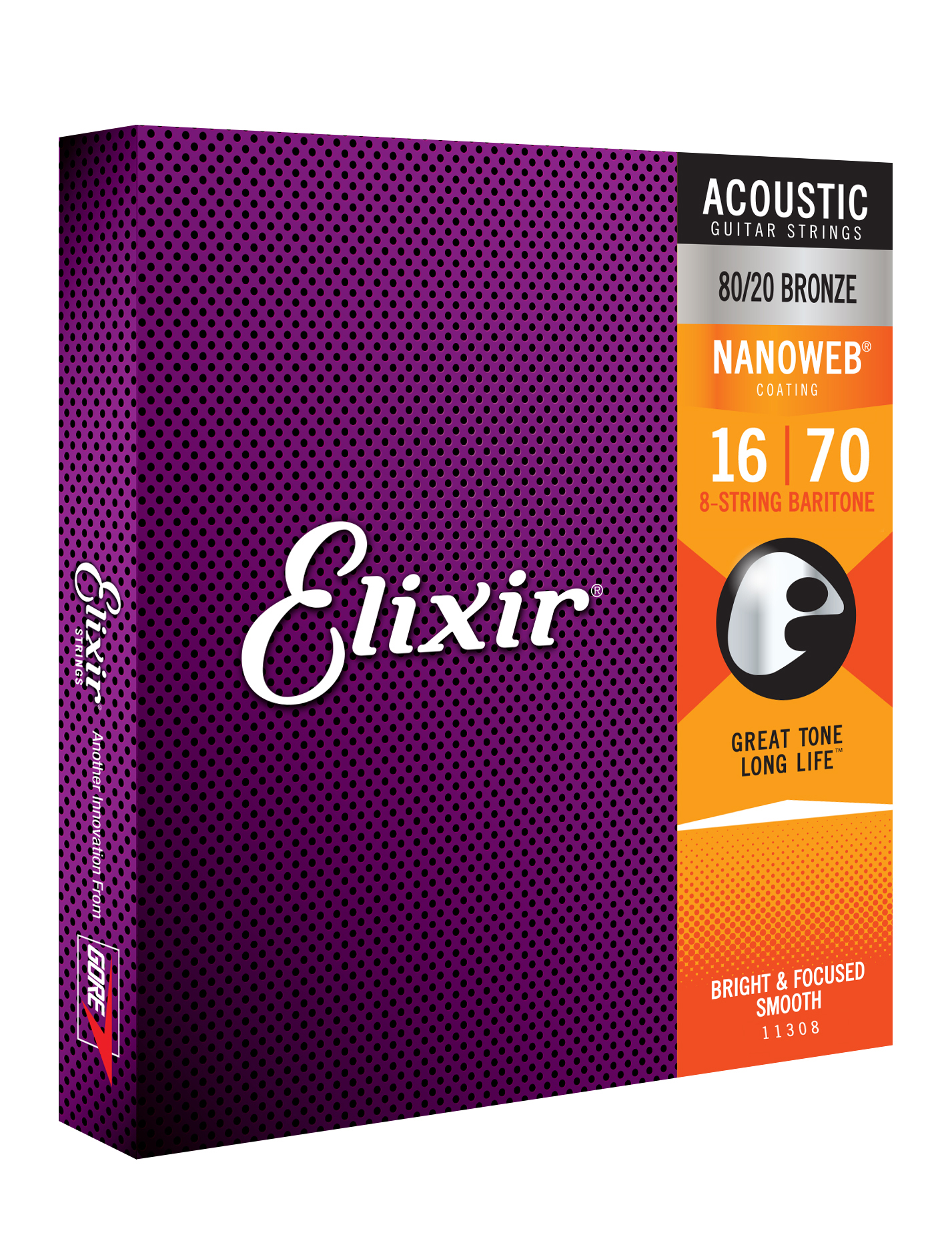 Elixir 11308 8-string Nanoweb 80/20 Bronze Acoustic Guitar 8c Baritone 16-70 - Westerngitaarsnaren - Variation 1