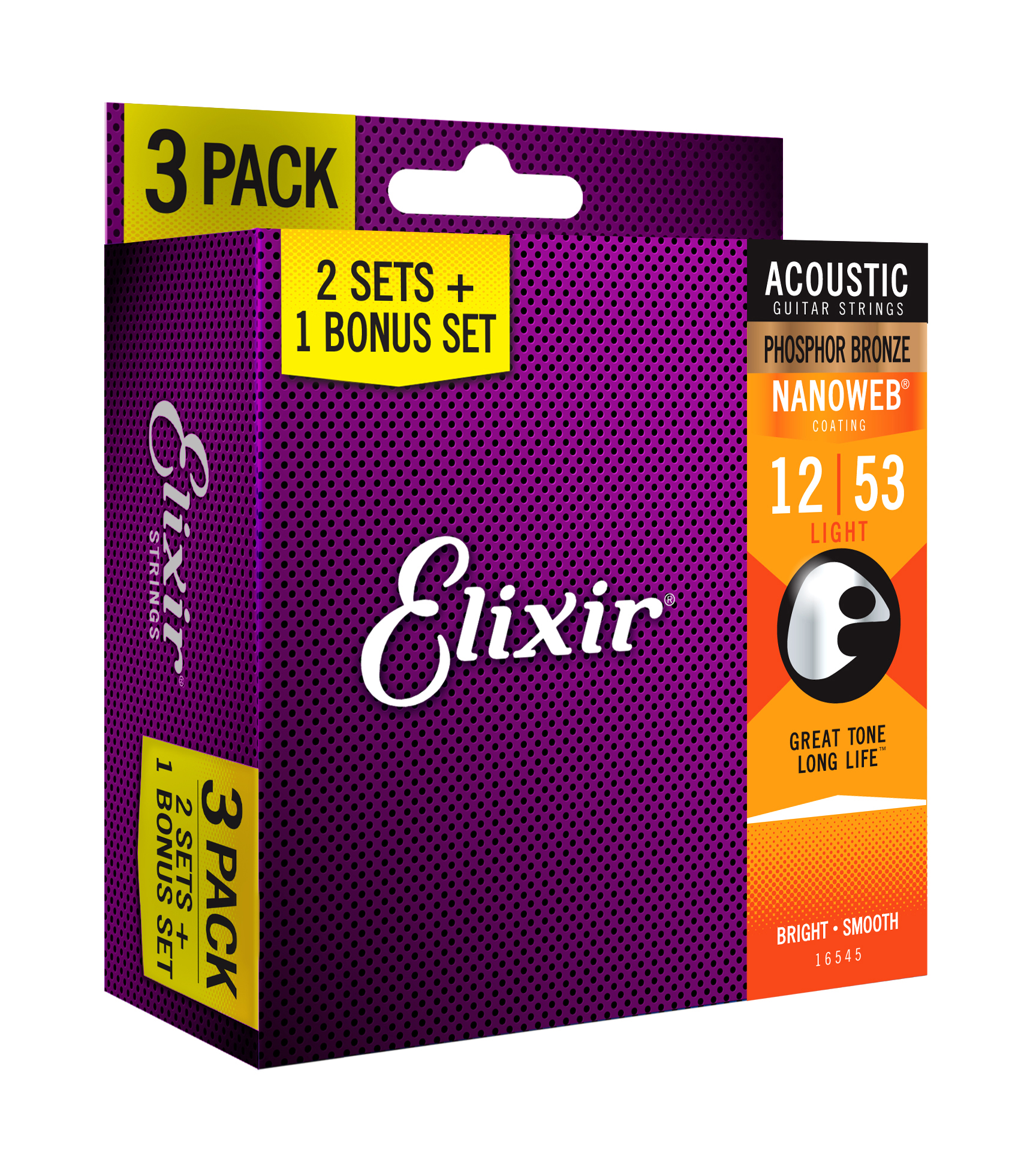 Elixir Pack De 3 Jeux 16052 Nanoweb Phosphor 12-53 - Westerngitaarsnaren - Variation 1