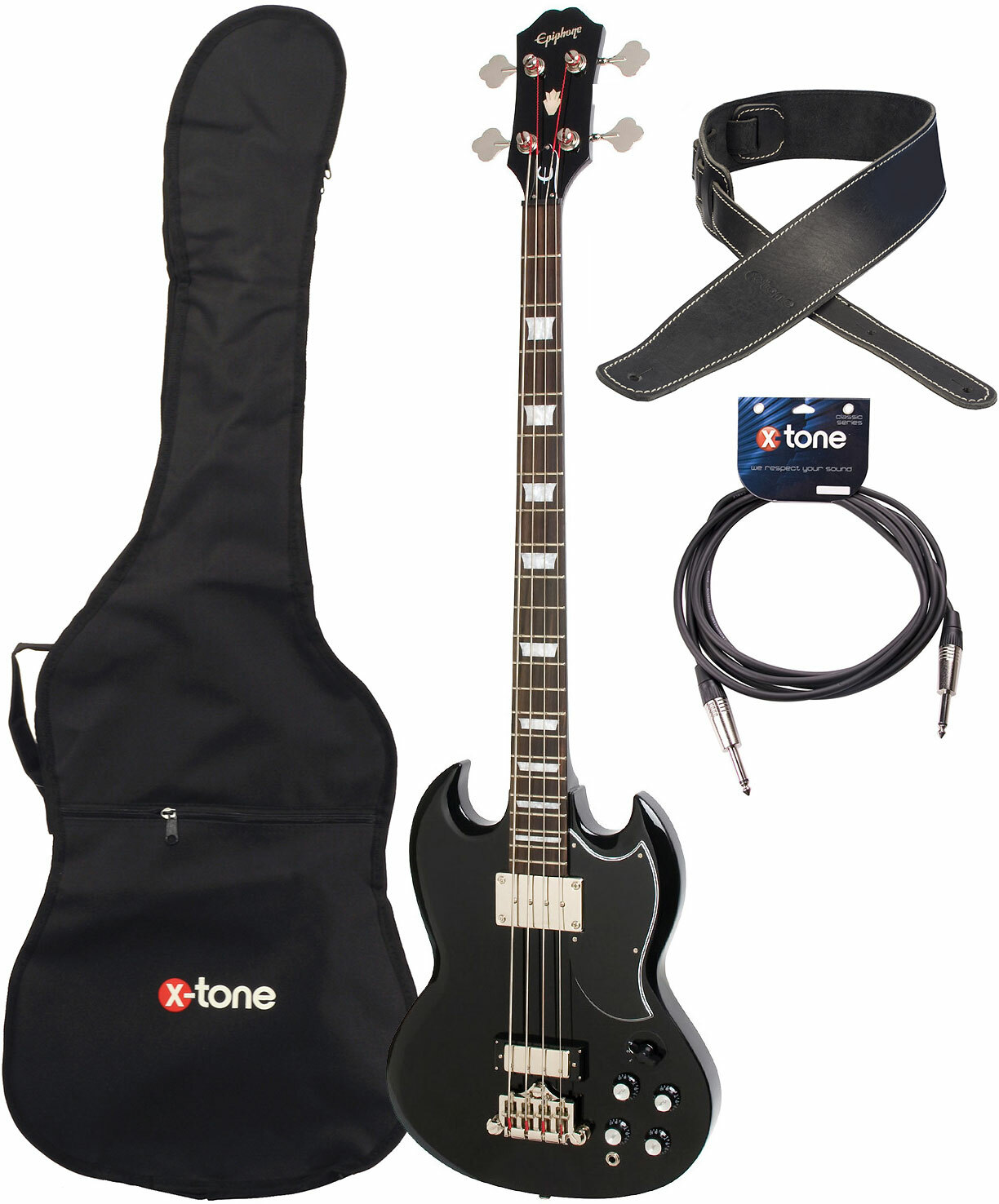 Epiphone Eb-3 + Housse + Sangle + Jack - Ebony - Elektrische bas set - Main picture