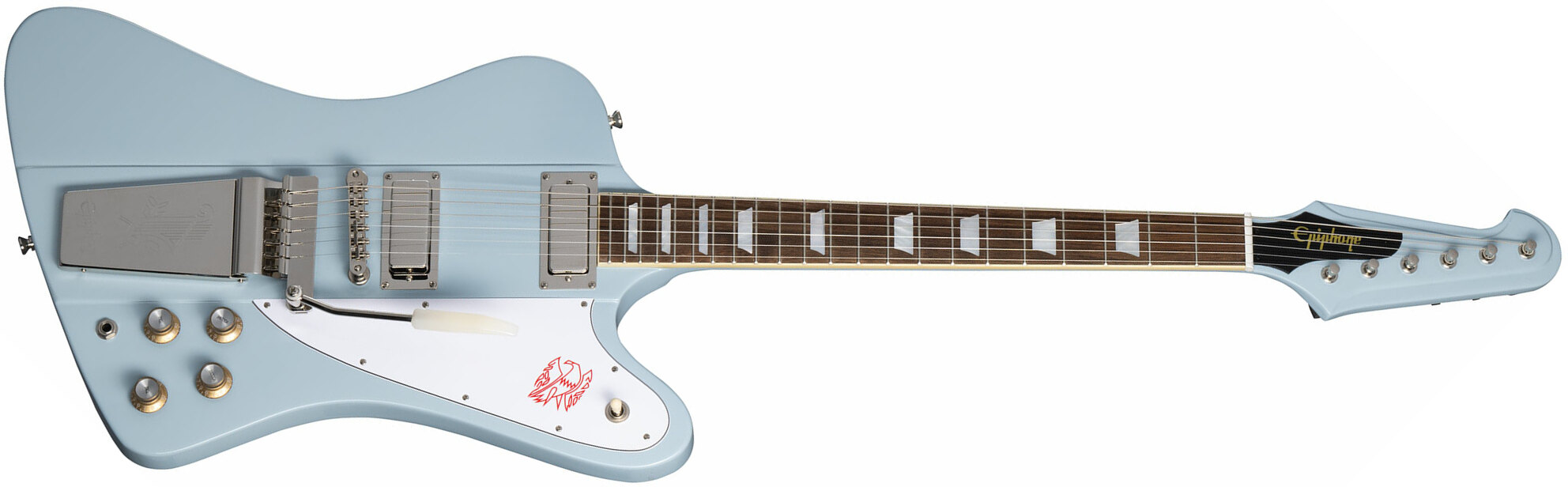 Epiphone Firebird V 1963 Maestro Vibrola Inspired By Gibson Custom 2mh Trem Lau - Frost Blue - Retro-rock elektrische gitaar - Main picture