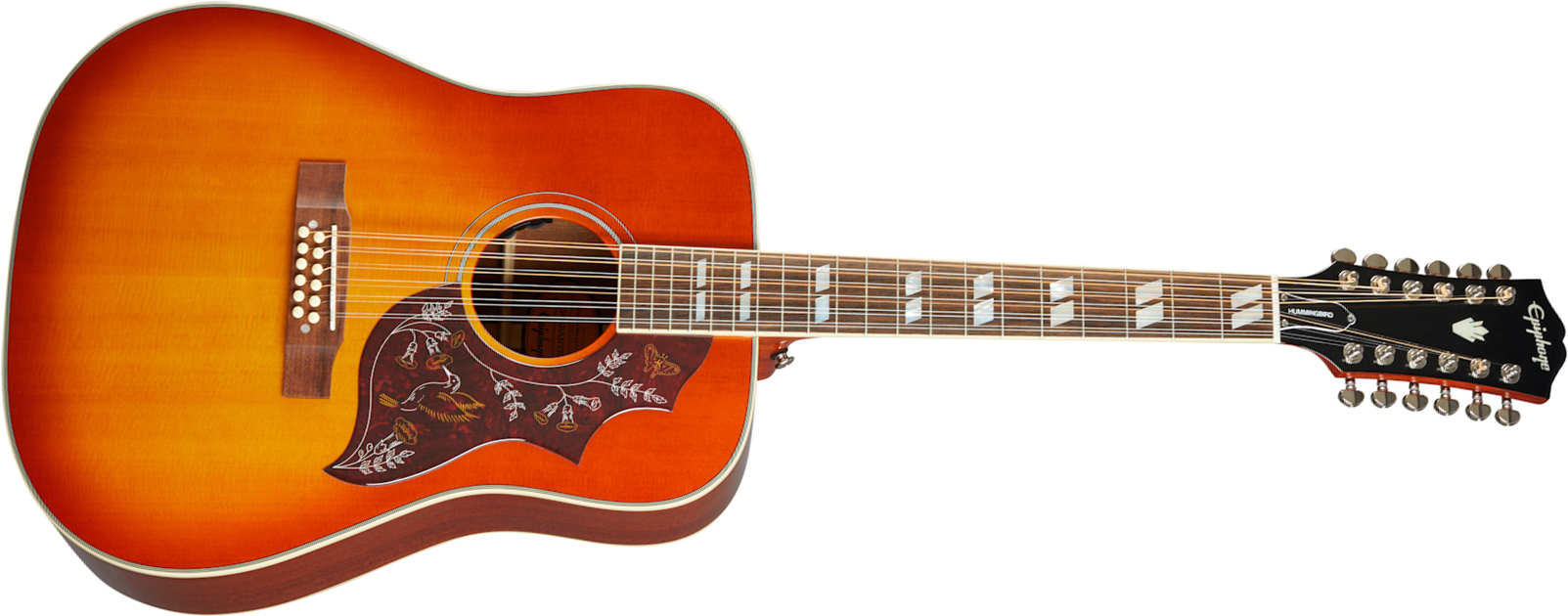 Epiphone Hummingbird 12-string Inspired By Gibson Dreadnought 12c Epicea Acajou Lau - Aged Cherry Sunburst - Elektro-akoestische gitaar - Main picture