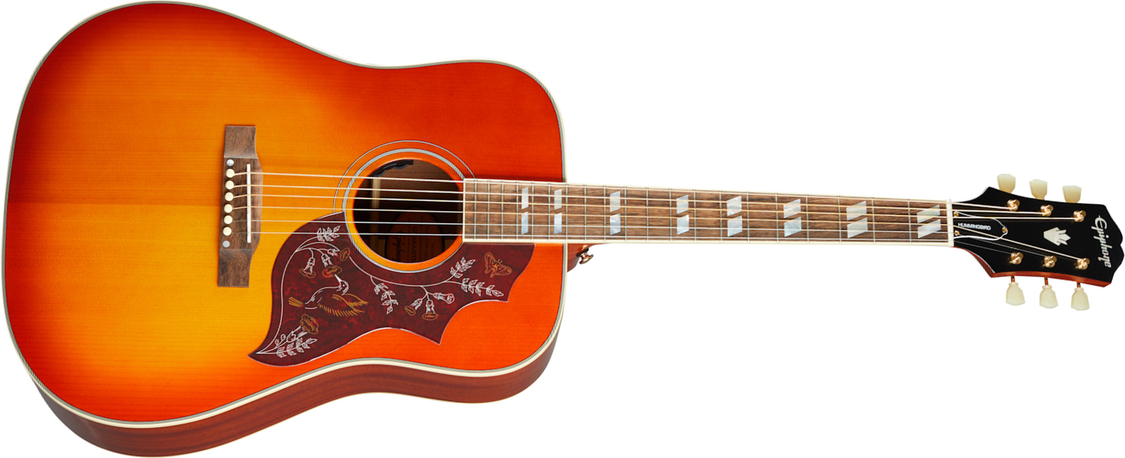 Epiphone Hummingbird Inspired By Gibson Dreadnought Epicea Acajou Lau - Aged Cherry Sunburst - Elektro-akoestische gitaar - Main picture