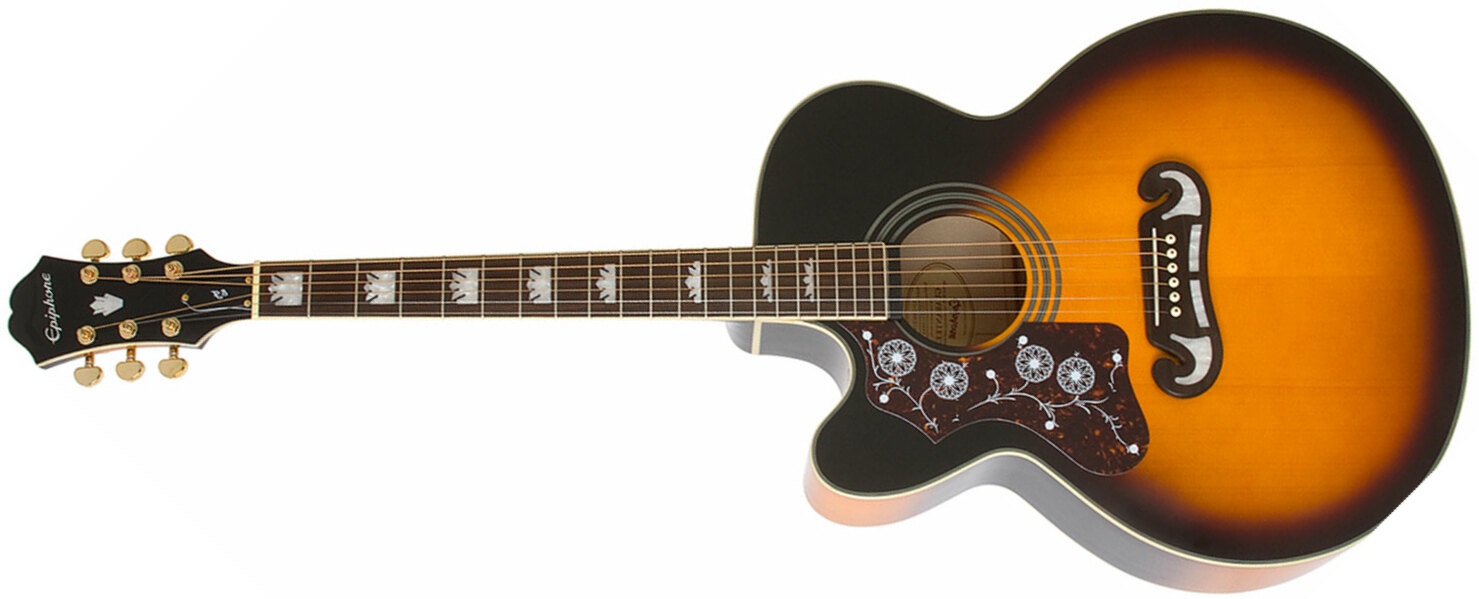 Epiphone J-200 Ec Studio Lh Modern Gaucher Jumbo Cw Epicea Erable Pf - Vintage Sunburst - Elektro-akoestische gitaar - Main picture