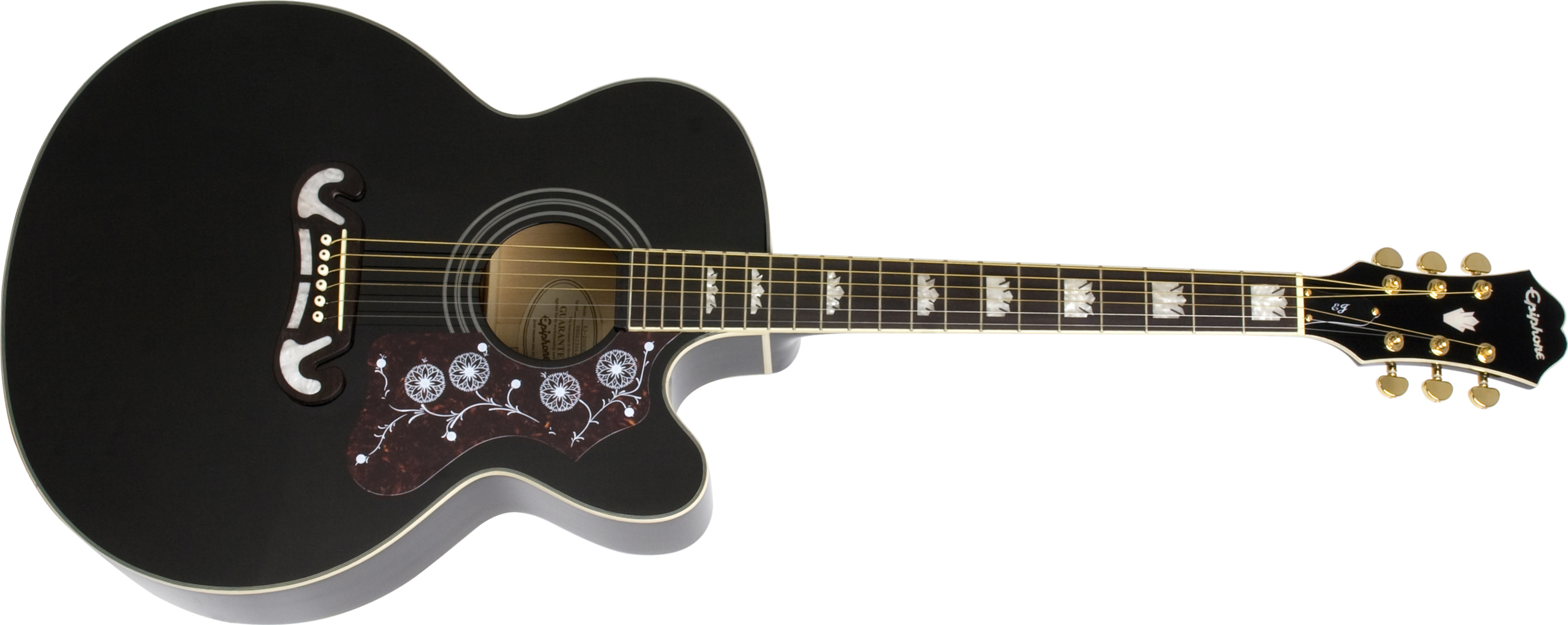 Epiphone J-200ec 2018 Jumbo Cw Epicea Erable Pf - Ebony - Elektro-akoestische gitaar - Main picture