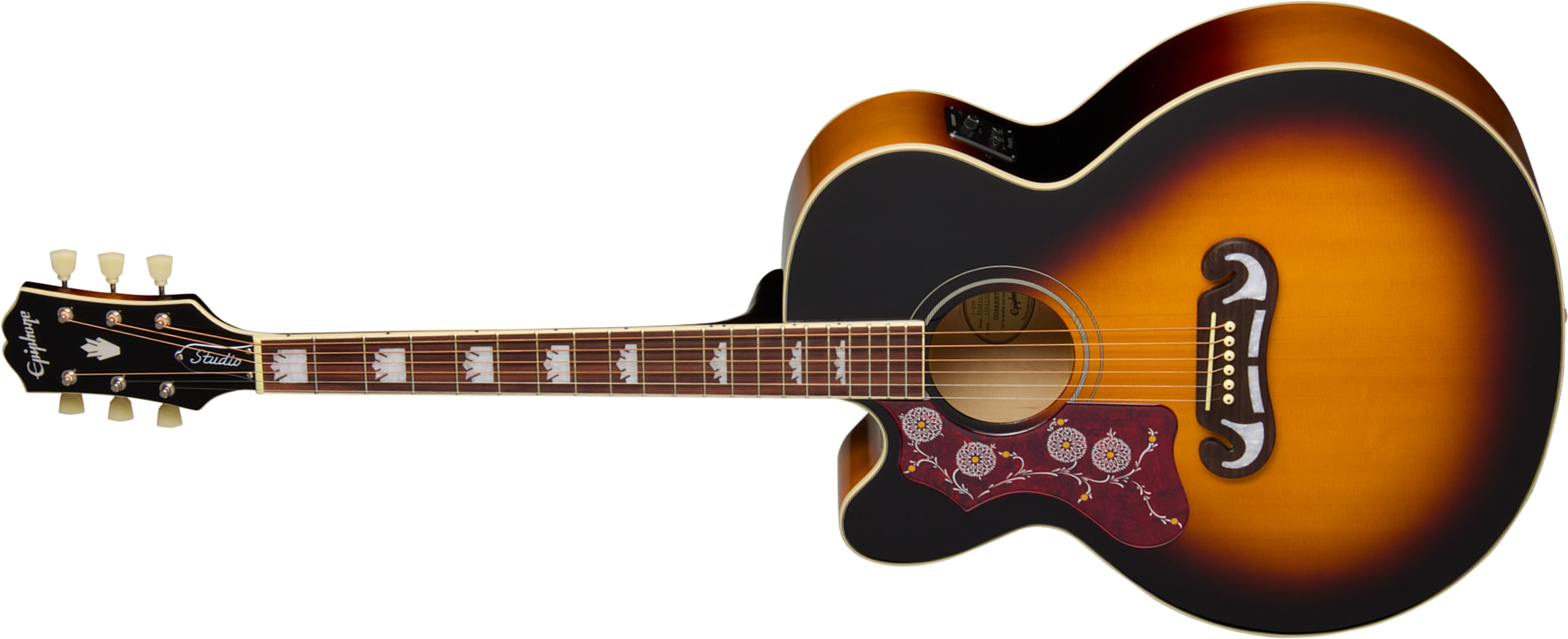 Epiphone J200 Studio Ec Lh Gaucher Ibg Jumbo Cw Epicea Acajou Rw - Vintage Sunburst - Folk gitaar - Main picture