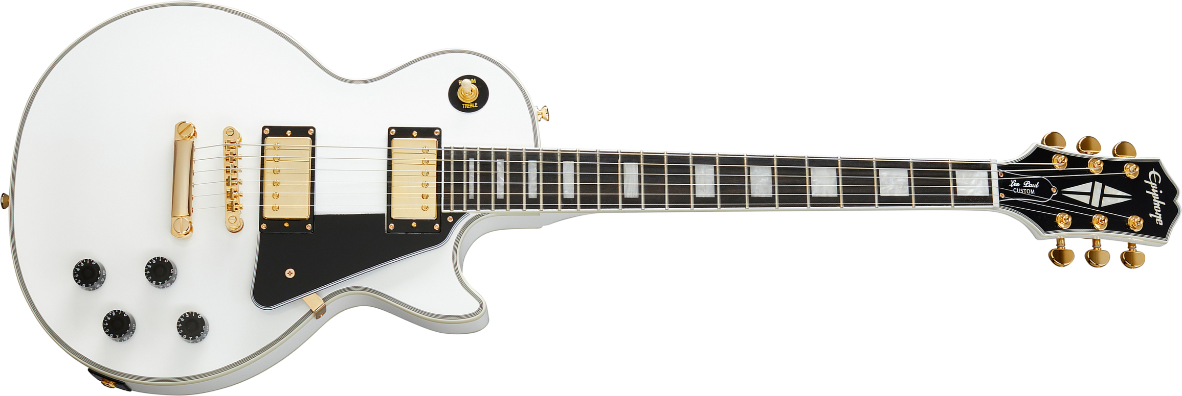 Epiphone Les Paul Custom 2h Ht Eb - Alpine White - Enkel gesneden elektrische gitaar - Main picture