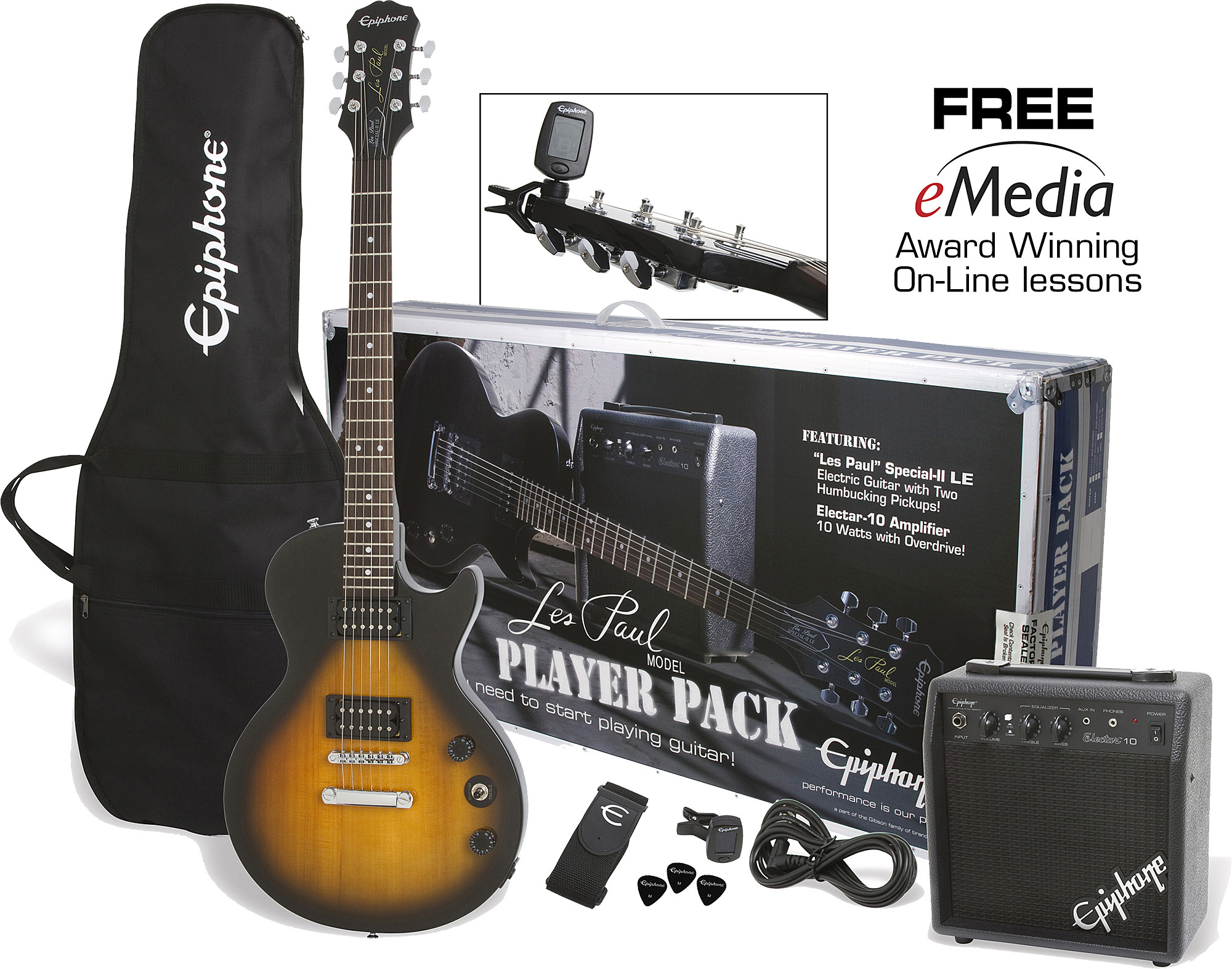Epiphone Les Paul Player Pack 2h Ht Lau - Vintage Sunburst - Elektrische gitaar set - Main picture
