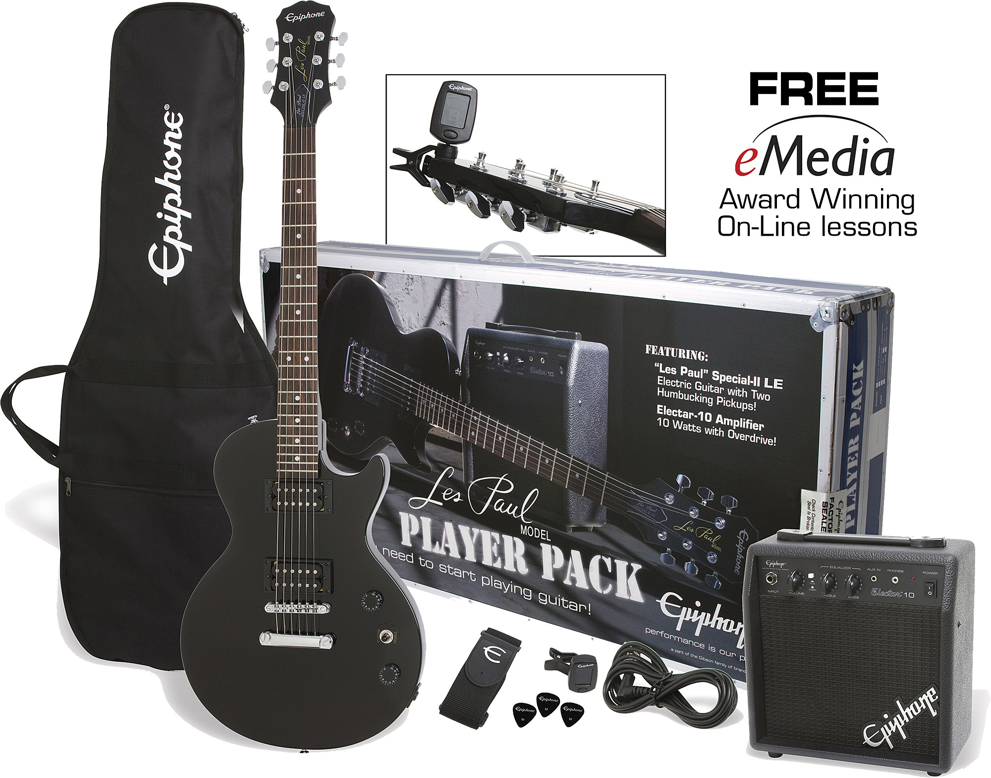 Epiphone Les Paul Player Pack Ch - Ebony - Elektrische gitaar set - Main picture