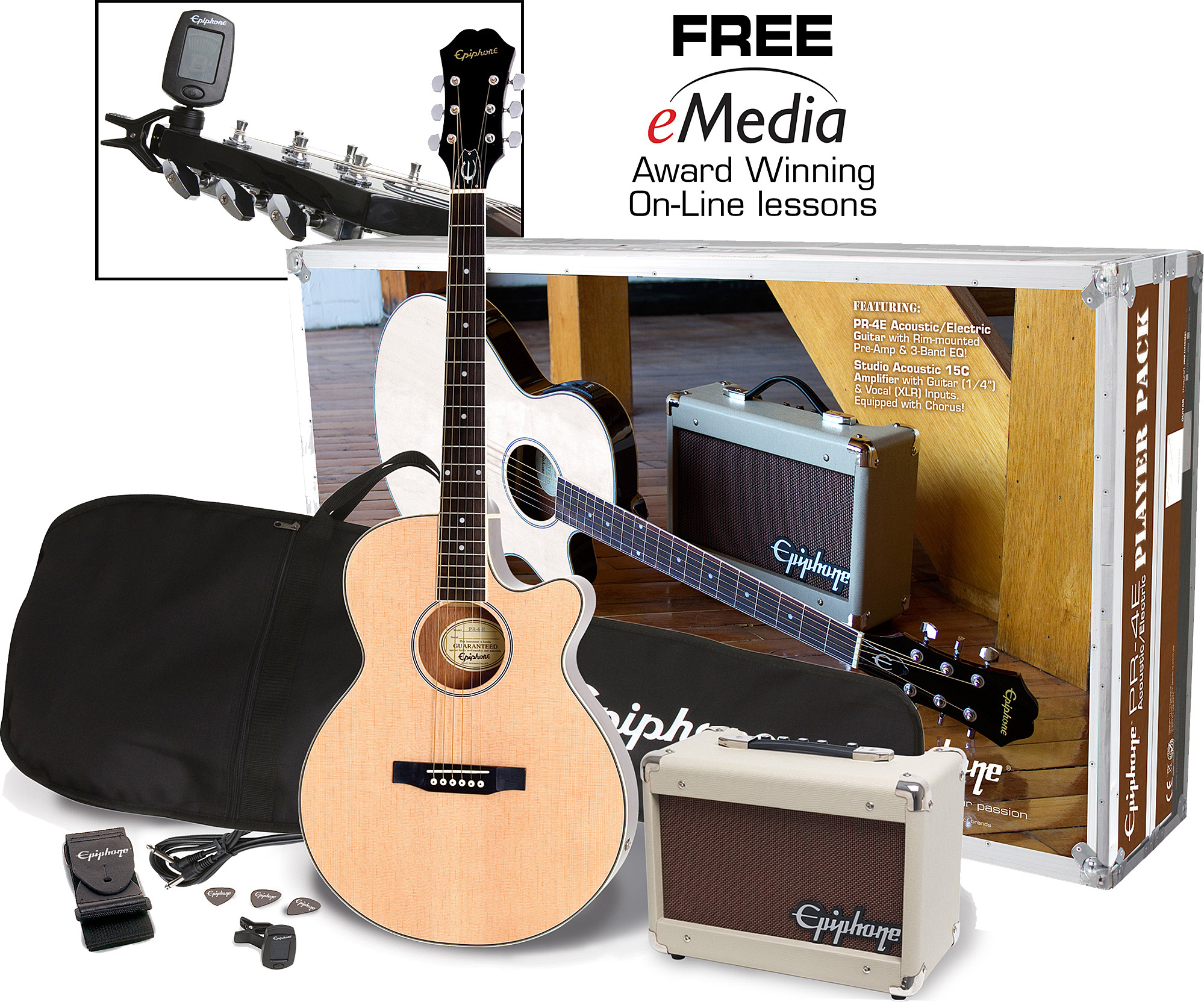 Epiphone Pr-4e Acoustic Electric Player Pack - Natural - Western gitaar set - Main picture
