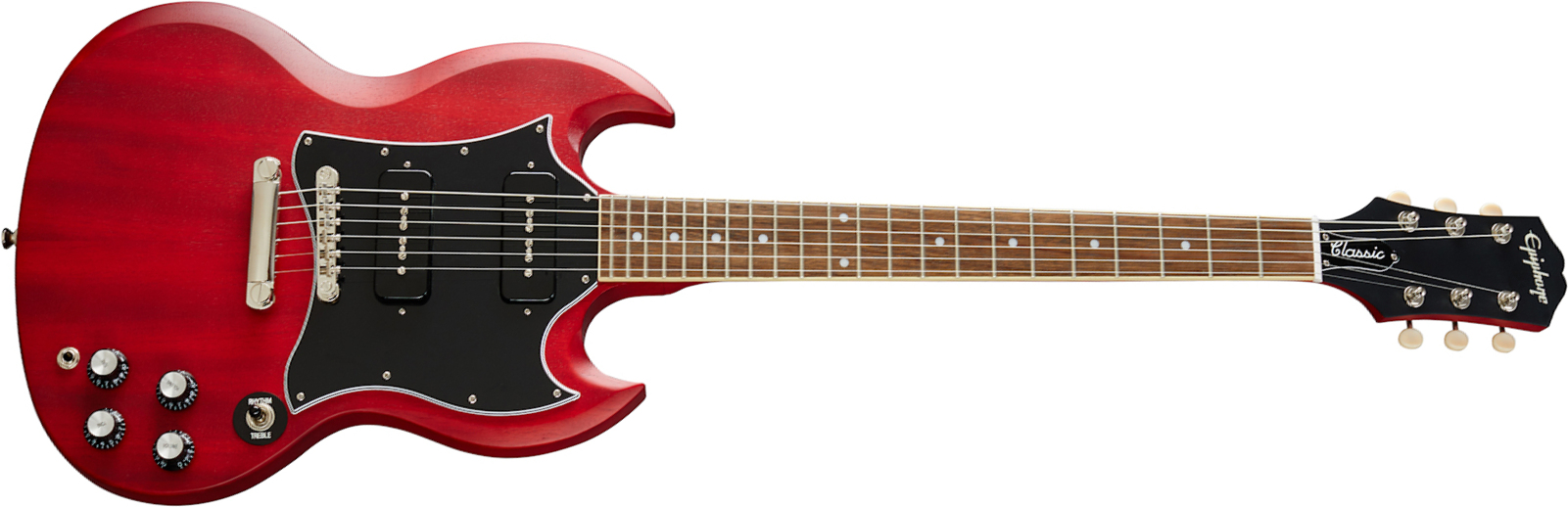 Epiphone Sg Classic Worn 2s P90 Ht Lau - Satin Cherry - Retro-rock elektrische gitaar - Main picture