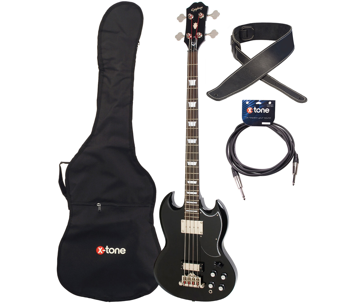 Epiphone Eb-3 + Housse + Sangle + Jack - Ebony - Elektrische bas set - Variation 1