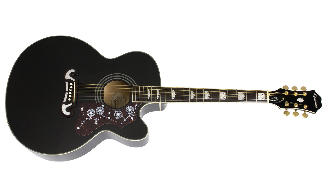 Epiphone J-200ec 2018 Jumbo Cw Epicea Erable Pf - Ebony - Elektro-akoestische gitaar - Variation 1