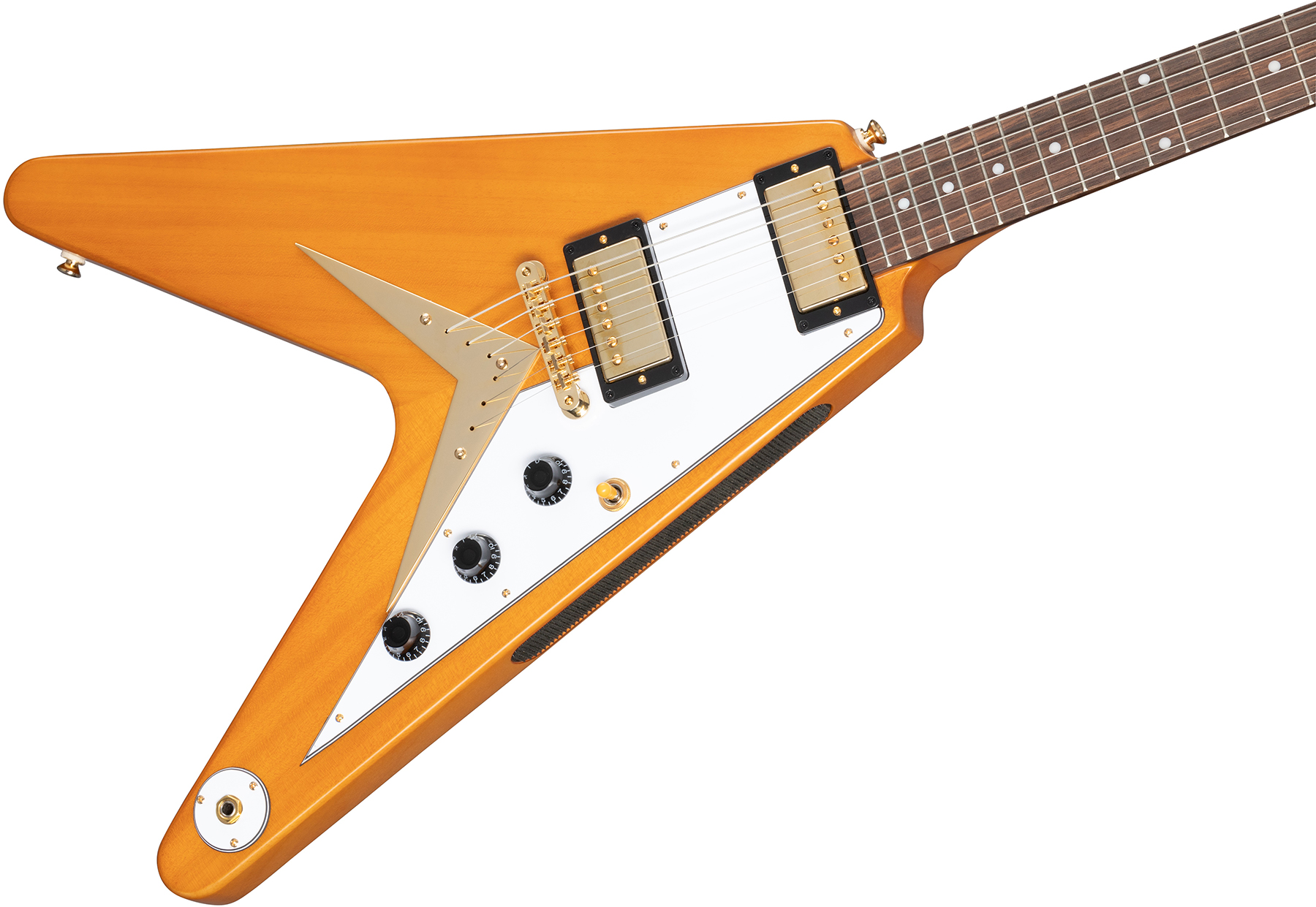 Epiphone Flying V Korina 1958 White Pickguard Original 2h Gibson Ht Lau - Aged Natural - Metalen elektrische gitaar - Variation 3