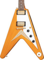 Metalen elektrische gitaar Epiphone Original 1958 Flying V Korina White Pickguard - Aged natural