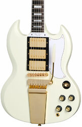 Guitarra eléctrica de doble corte. Epiphone Inspired By Gibson 1963 Les Paul SG Custom With Maestro Vibrola - Vos classic white
