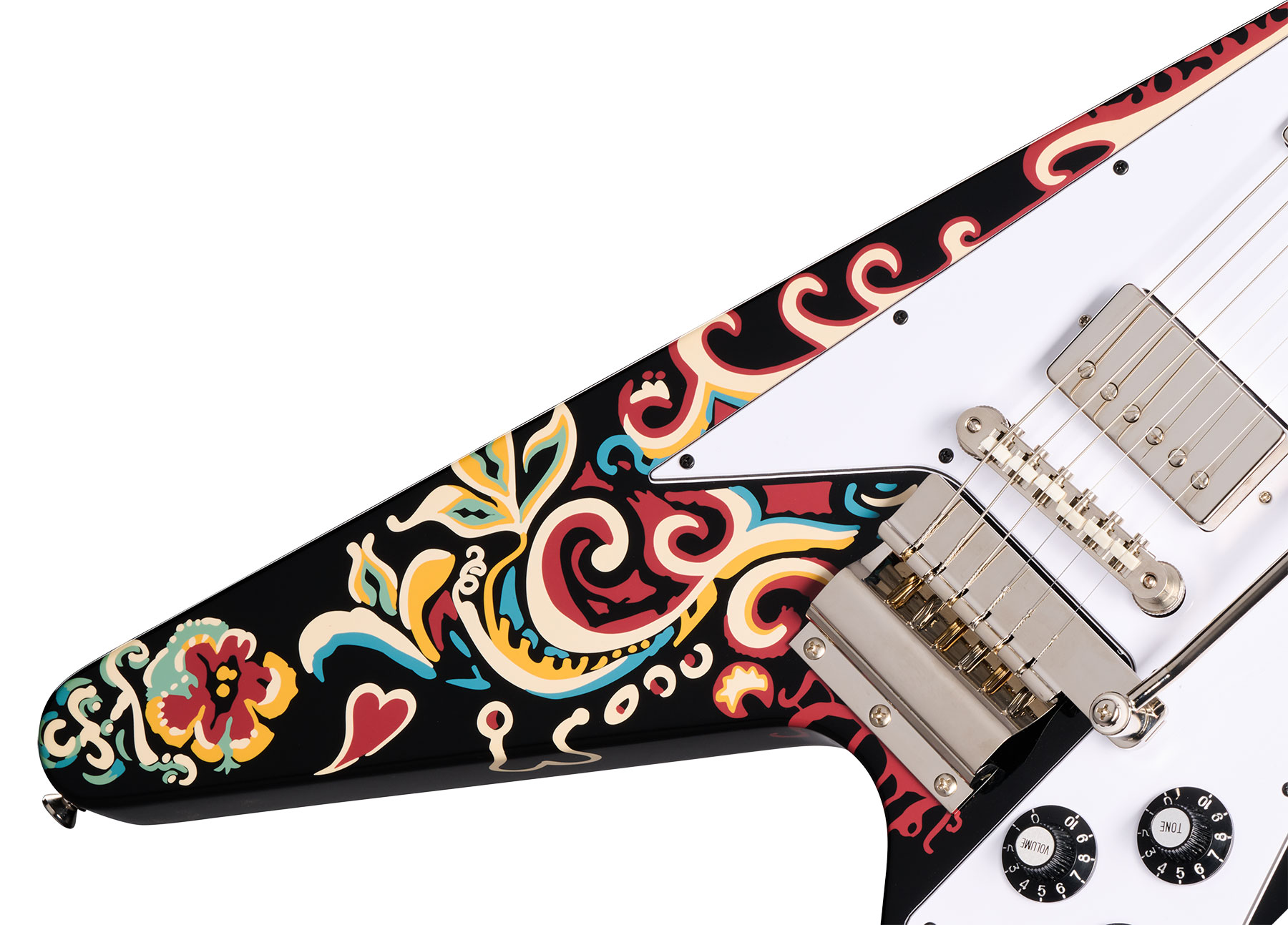 Epiphone Jimi Hendrix Flying V Love Drops Signature 2h Gibson Trem Lau - Ebony - Kenmerkende elektrische gitaar - Variation 3