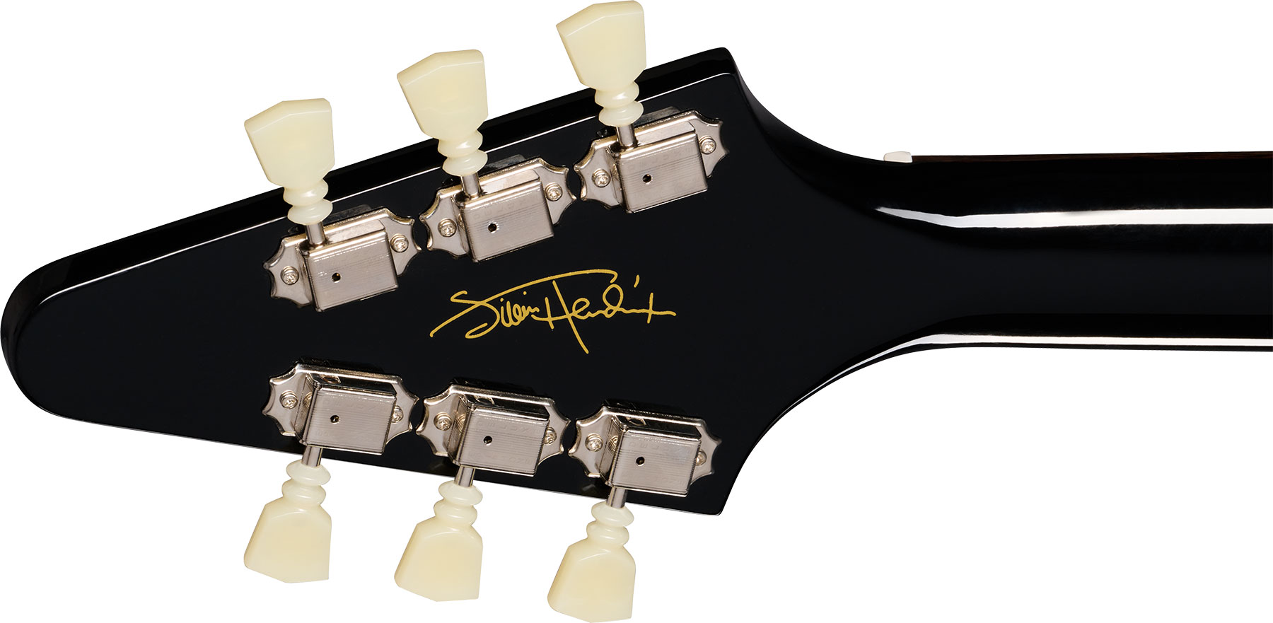 Epiphone Jimi Hendrix Flying V Love Drops Signature 2h Gibson Trem Lau - Ebony - Kenmerkende elektrische gitaar - Variation 4