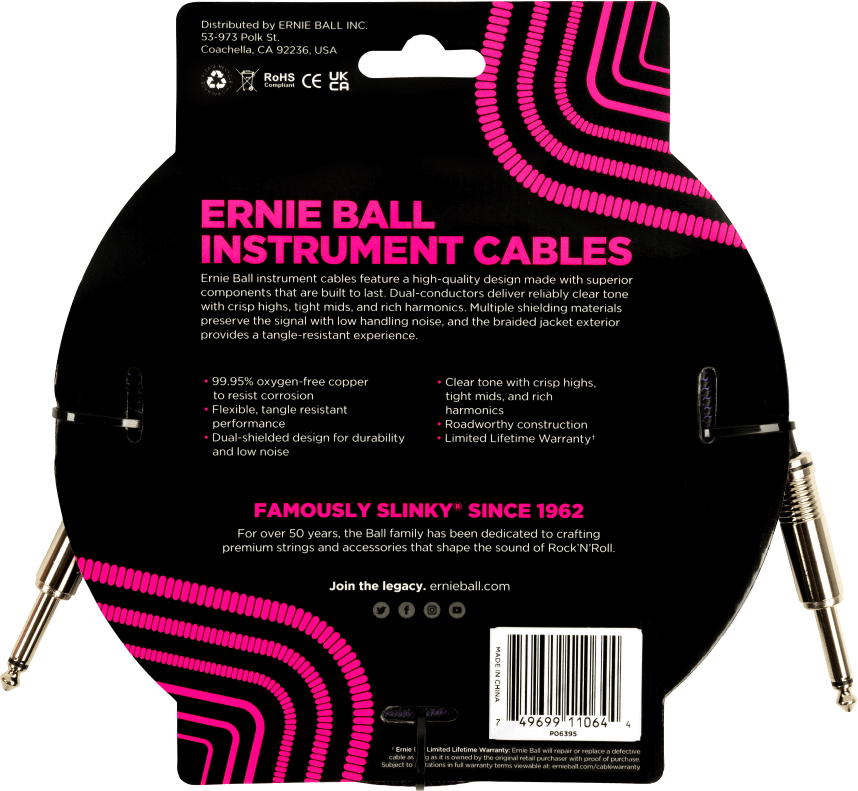 Ernie Ball Braided Instrument Cable Droit Droit 18ft 5.49m Purple Black - Kabel - Variation 1