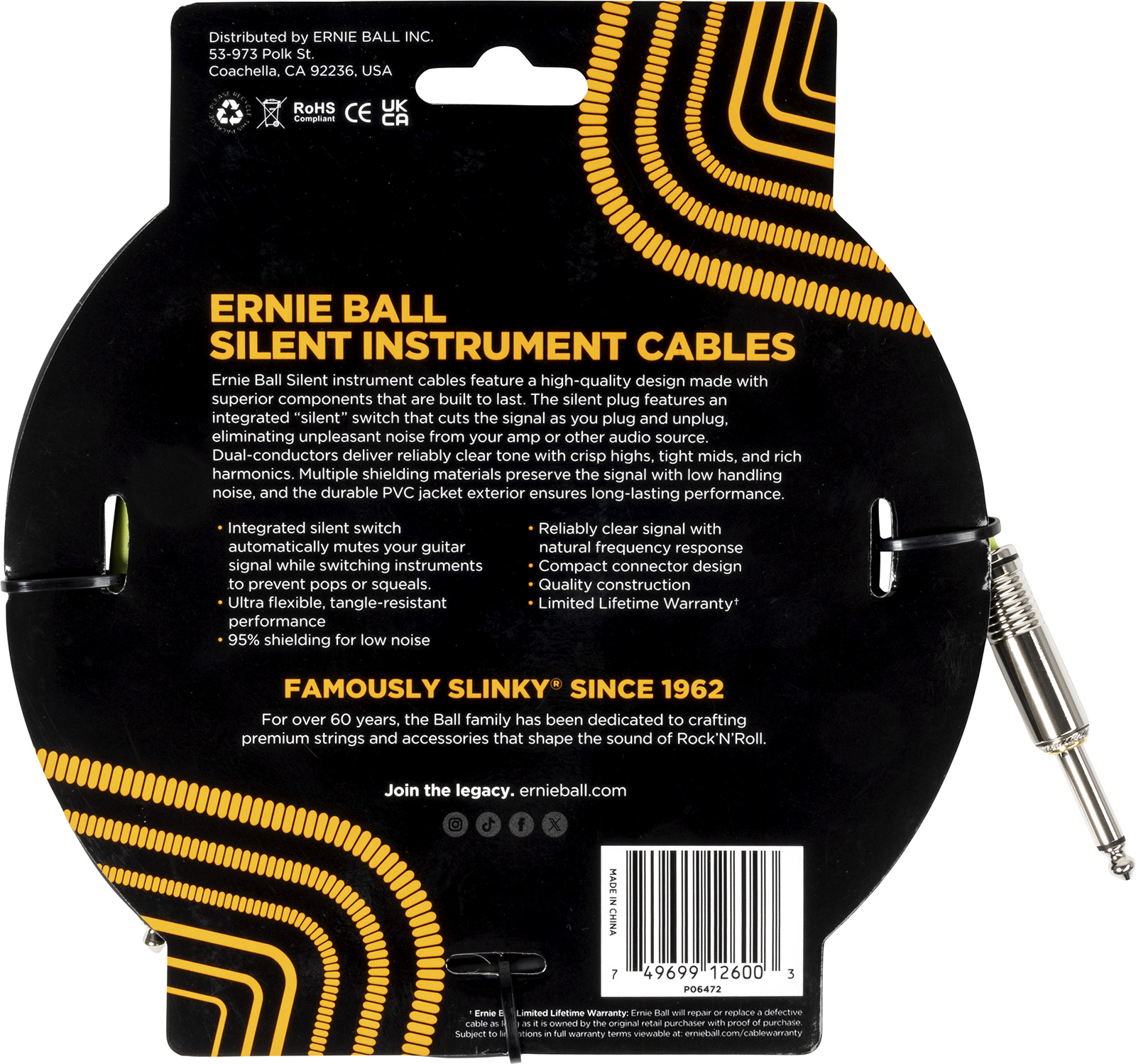 Ernie Ball Cable Instrument Classic Silent Jack/jack 3m Noir - Kabel - Variation 1