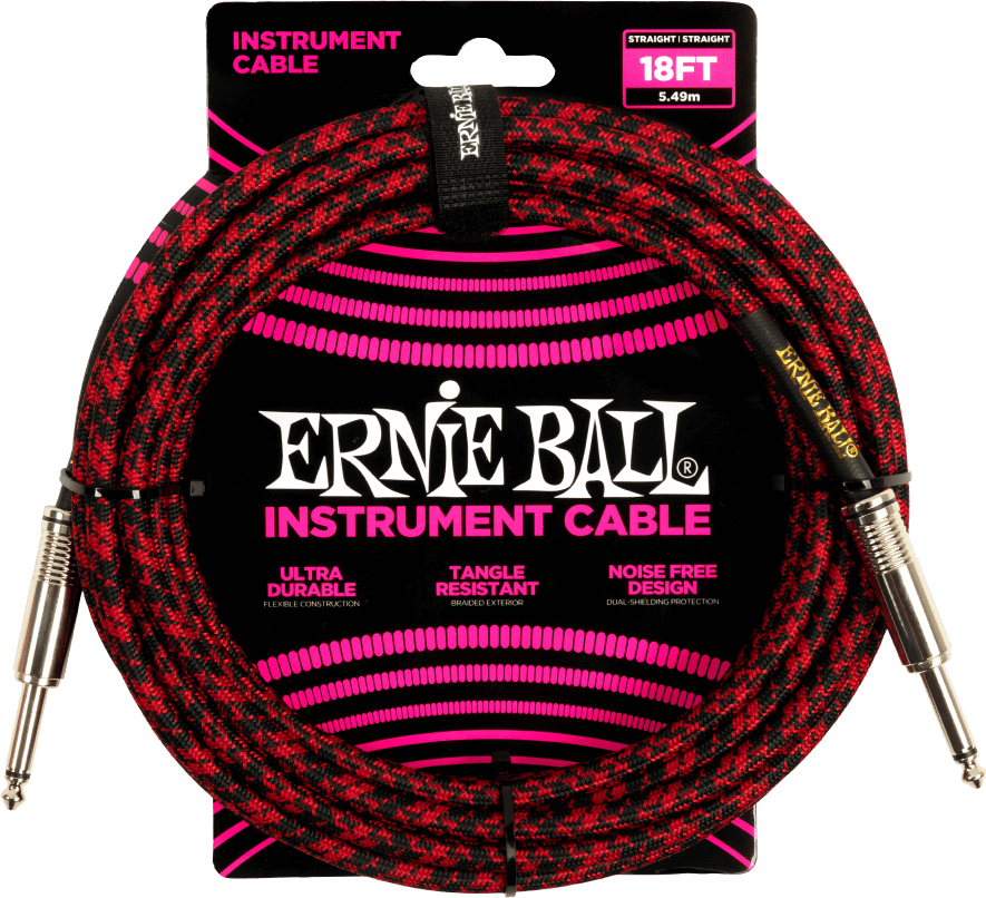 Ernie Ball Braided Instrument Cable Droit Droit 18ft 5.49m Red Black - Kabel - Main picture