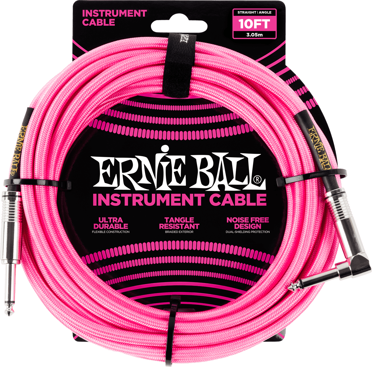 Ernie Ball Cables Instrument Gaine TissÉe Jack/jack CoudÉ 3m Rose Fluo - Kabel - Main picture