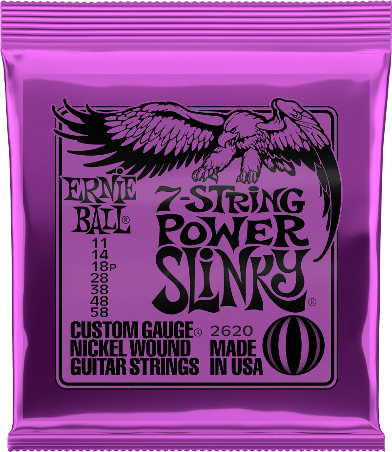 Ernie Ball P02620 Power Slinky Nickel Wound Electric Guitar Strings 7c 11-58 - Elektrische gitaarsnaren - Main picture