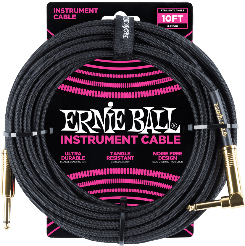 Ernie Ball P06081 Braided 10ft Straight / Angle Instrument Cable 3.05m Droit / Coude Black - Kabel - Main picture