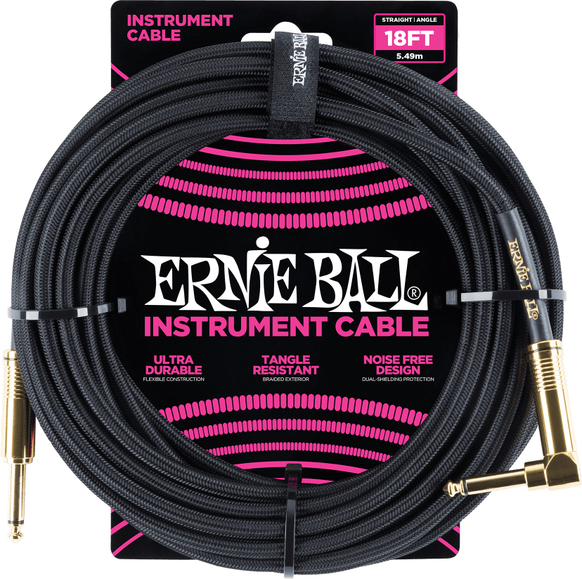 Ernie Ball P06086 Braided 18ft Straight / Angle Instrument Cable 5.49m Droit / Coude Black - Kabel - Main picture