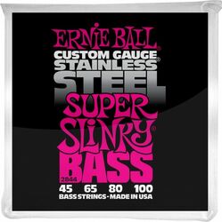 Elektrische bassnaren Ernie ball Bass (4) 2844 Stainless Steel Super Slinky 45-100 - Set van 4 snaren