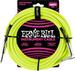 Kabel Ernie ball Cables Instrument Gaine Tissée Jack/Jack Coudé 3m Jaune Fluo