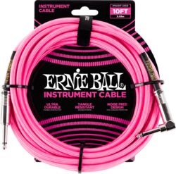 Kabel Ernie ball Cables instrument Gaine Tissée Jack/Jack Coudé 3m Rose Fluo