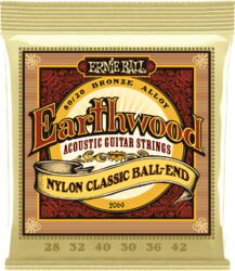 Nylonsnaren voor klassieke gitaar Ernie ball Classic (12) 2069 Earthwood Nylon Ball-End 28-42 - 12-snarige set