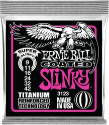 Elektrische gitaarsnaren Ernie ball Electric (6) Coated Titanium Super Slinky 9-42 - Snarenset