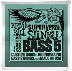Elektrische bassnaren Ernie ball P02850 5-String Slinky Nickel Wound Super Long Scale Electric Bass Strings 45-130 - 5-snarige set