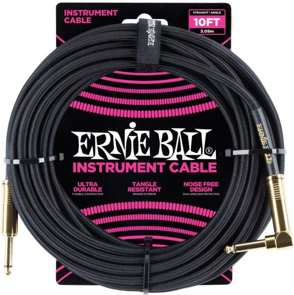 Kabel Ernie ball P06081 Braided 10ft Straigth / Angle Instrument Cable - Black