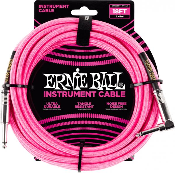 Gitaarstemmer Ernie ball P06083 Braided 18ft Straigth / Angle Instrument Cable - Neon Pink