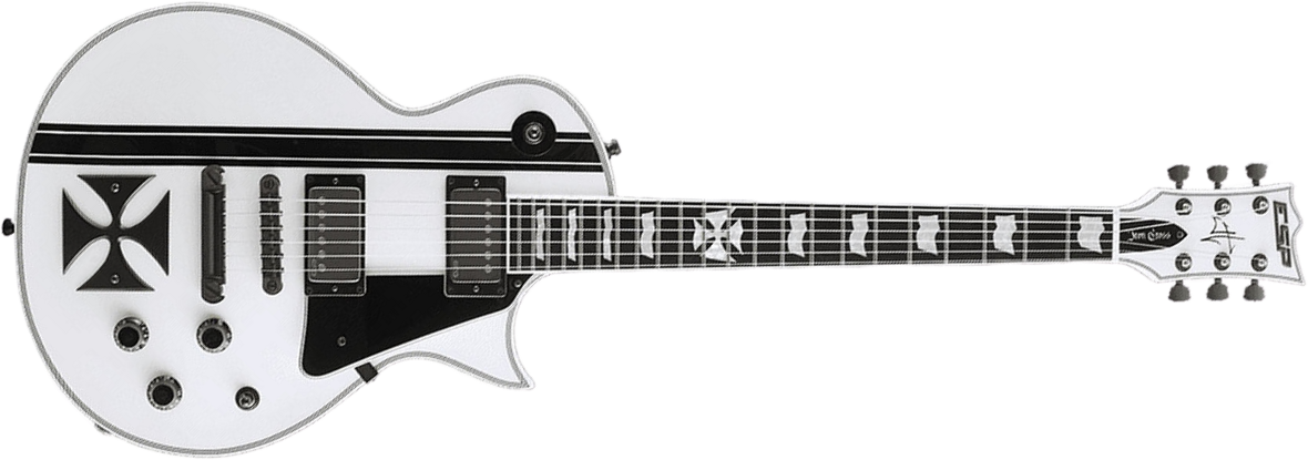 Esp Custom Shop James Hetfield Iron Cross Signature 2h Emg Ht Eb +case - Snow White - Enkel gesneden elektrische gitaar - Main picture