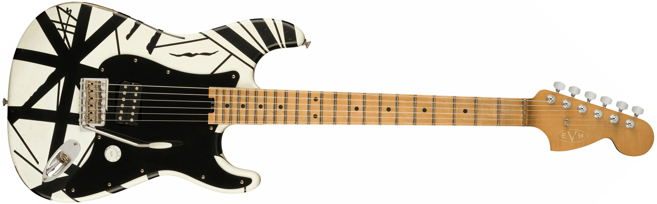 Evh '78 Eruption Striped Series Mex H Trem Mn - White With Black Stripes Relic - Elektrische gitaar in Str-vorm - Main picture
