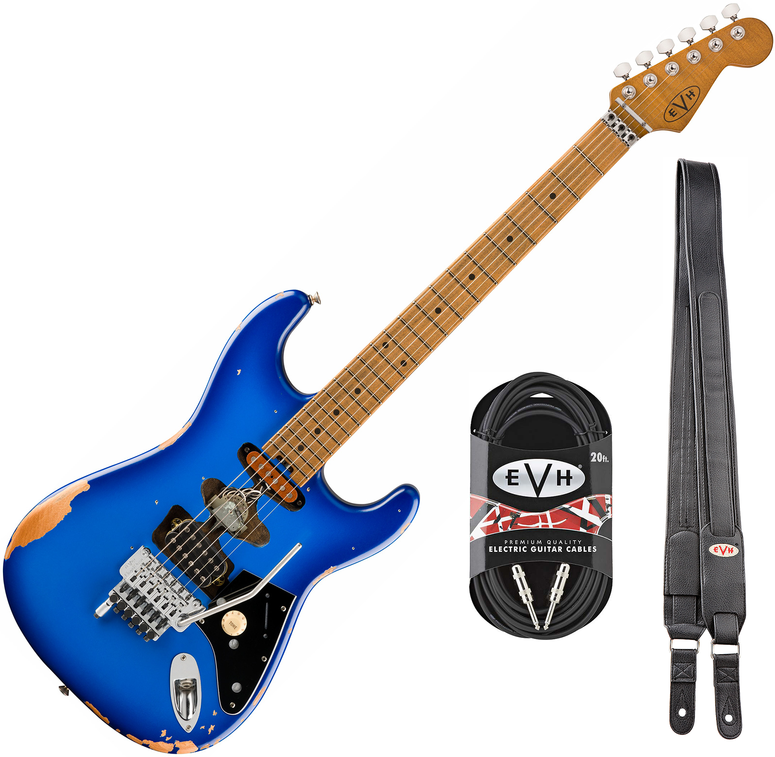 Evh Frankenstein Relic Mex 1h Fr Mn + Premium Cable 42.inc + Premium Strap - Blueburst - Elektrische gitaar set - Main picture