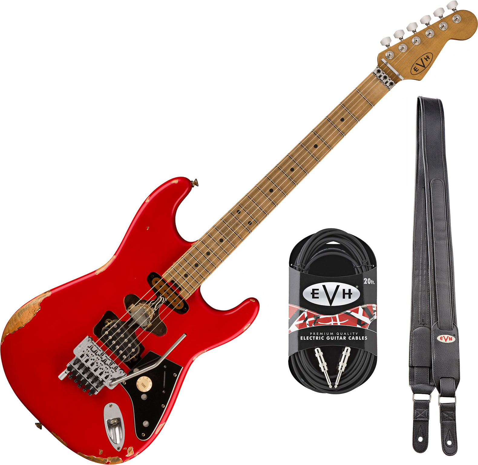 Evh Frankenstein Relic Mex 1h Fr Mn + Premium Cable 42.inc + Premium Strap - Red - Elektrische gitaar set - Main picture