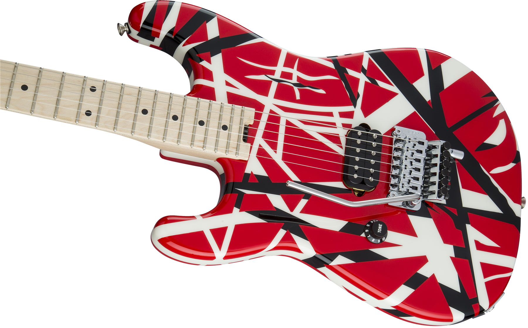 Evh Striped Series Lh Gaucher Signature H Fr Mn - Red Black White Stripes - Linkshandige elektrische gitaar - Variation 2